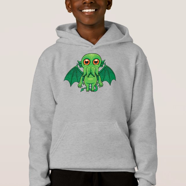 Niedlich grünes Cthulhu-Monster Hoodie (Vorderseite)
