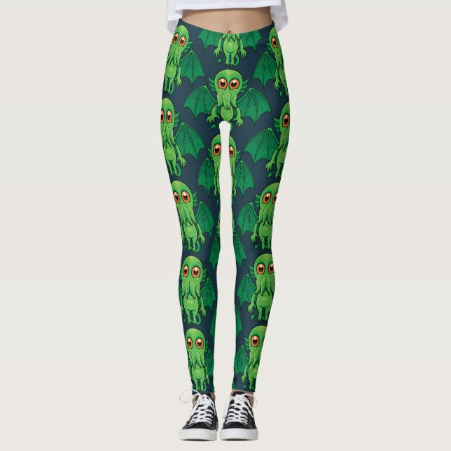 Niedlich grünes Cthulhu-Monster Leggings (Vorderseite)