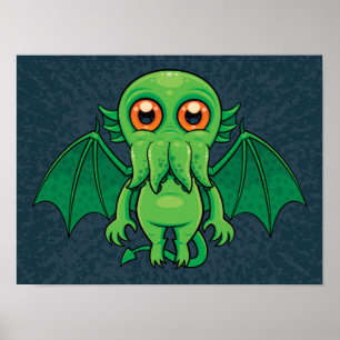 Niedlich grünes Cthulhu-Monster Poster
