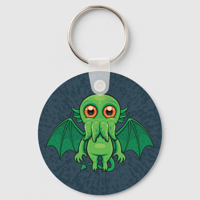 Niedlich grünes Cthulhu-Monster Schlüsselanhänger (Vorderseite)
