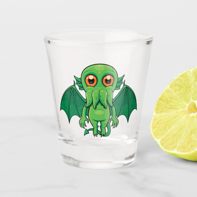 Niedlich grünes Cthulhu-Monster Schnapsglas (Vorderseite)