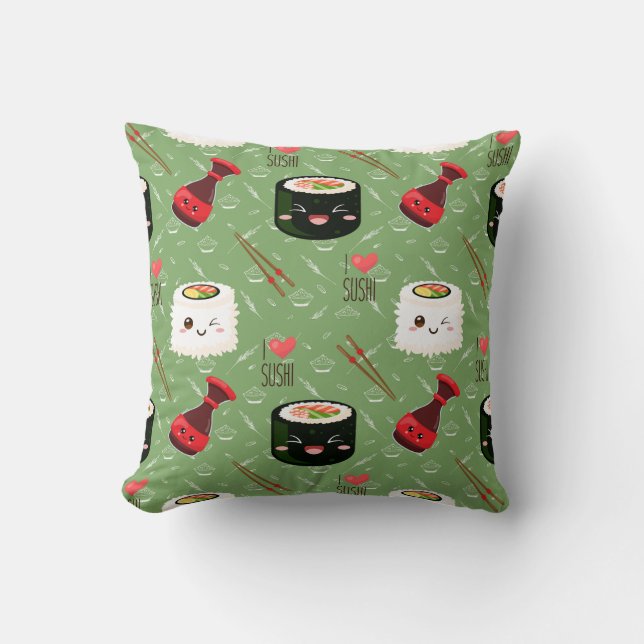 Niedlich-grünes Kawaii-Sushi-Muster Kissen (Vorderseite)