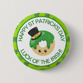 Niedlich grünes Lächeln Irish Leprechaun Hat Donut Button
