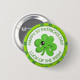 Niedlich grünes Lächeln Irish Lucky Clover Button