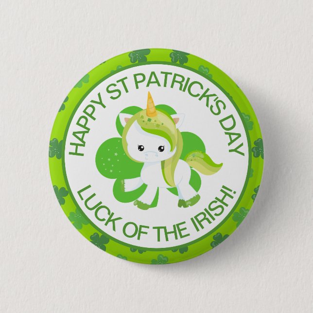 Niedlich grünes Lächeln Irish Lucky Einicorn und K Button (Vorderseite)
