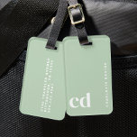 Niedlich-grünes Monogramm Gepäckanhänger<br><div class="desc">Stilvoll und praxisnah ergänzt dieser Personalisierte Simple Green Monogram Gepäcktag Ihre Weihnachtsgeschenkideen. Ideal für Reisende, ideal für Weihnachten Geschenkideen für Teenager und Weihnachten Geschenkideen für Frauen. Passen Sie mit Initialen auf, um Ihre Weihnachtsgeschenke auf eine einmalige Touch zu bringen, damit jede Reise ein besonderes Erlebnis wird.</div>