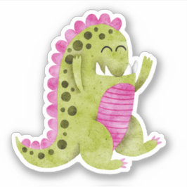 Niedlich grünes + rosa Spikelmonster mit lustigen  Aufkleber