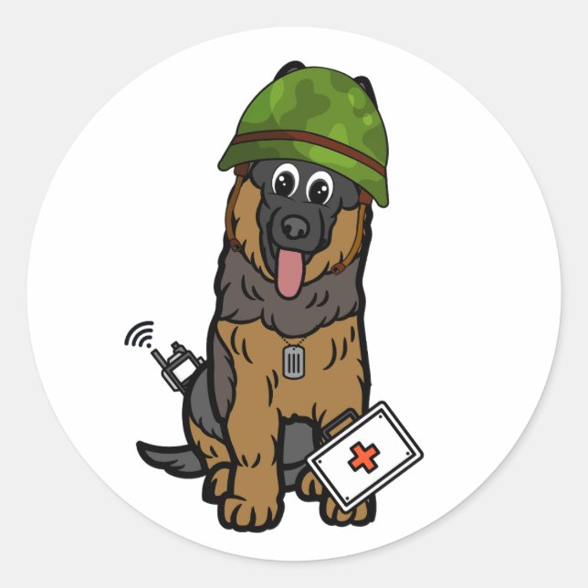 Niedlich Guard Hund Tragen Armeehelm Runder Aufkleber (Vorderseite)