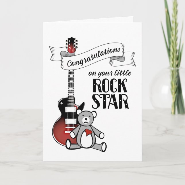 Niedlich Guitar Teddy Rockstar Rock Roll Baby Dusc Karte (Vorderseite)