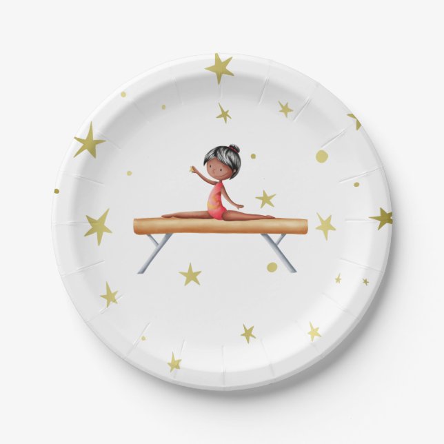 Niedlich Gymnastik Black Girl Geburtstag Pappteller (Vorderseite)