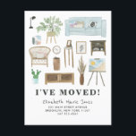 Niedlich habe ich Boho Wasserfarbe Wohngestaltung  Ankündigungspostkarte<br><div class="desc">Modernes Niedlich habe ich Moved Boho Chic Watercolor Wohngestaltung Moving Ankündigung Postcard</div>