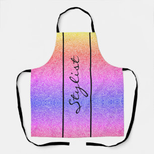 Niedlich Hair Stylist Script Rainbow Glitzer Custo Schürze