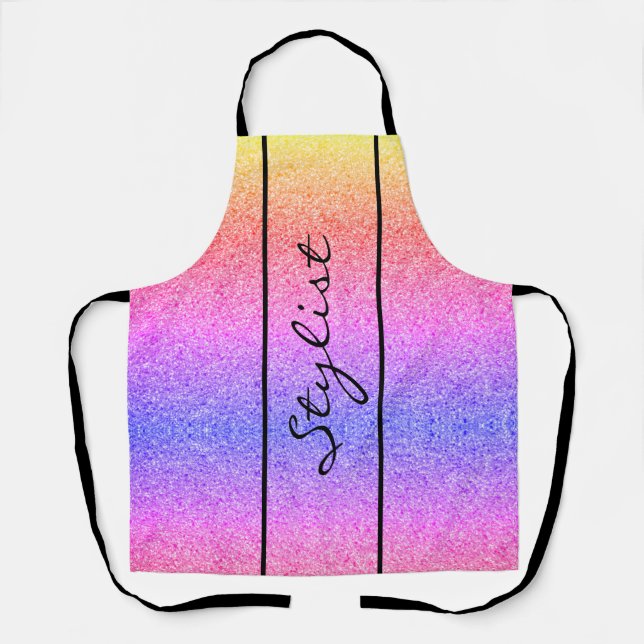 Niedlich Hair Stylist Script Rainbow Glitzer Custo Schürze (Vorderseite)