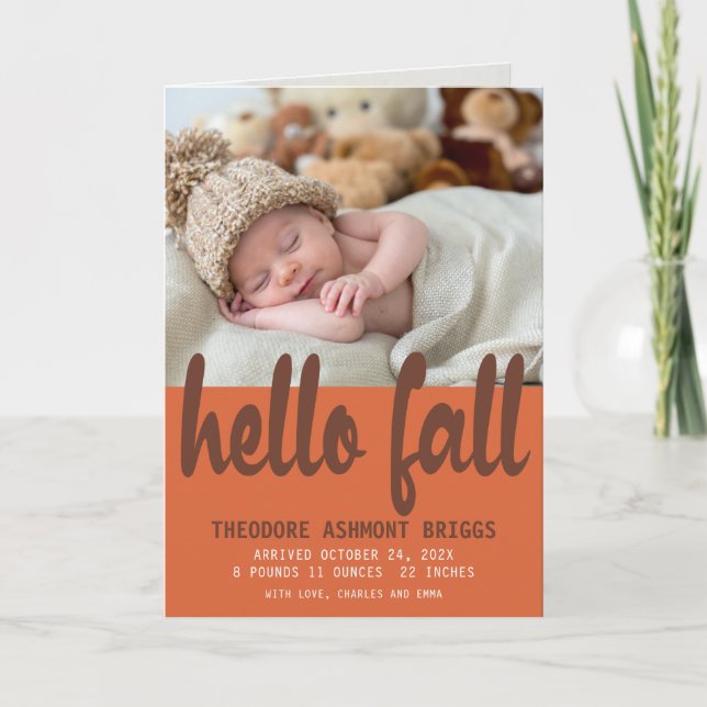 Niedlich Hallo Herbst Herbst Baby Zwei Foto Geburt Ankündigung (Vorderseite)