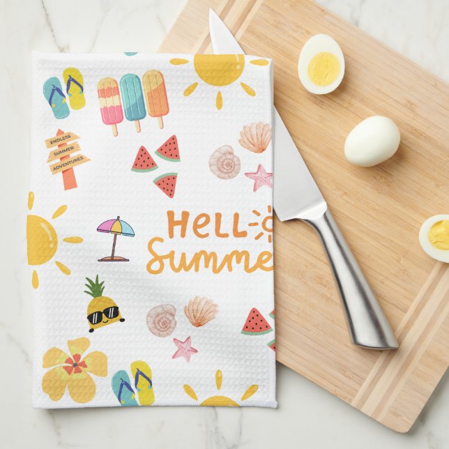 Niedlich Hallo Sommer Nahtloses Muster Geschirrtuch (Viertel Falte)