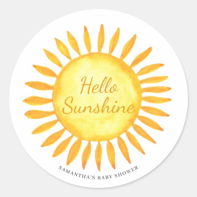 Niedlich Hallo Sunshine Gender Neutral Baby Dusche Runder Aufkleber (Vorderseite)