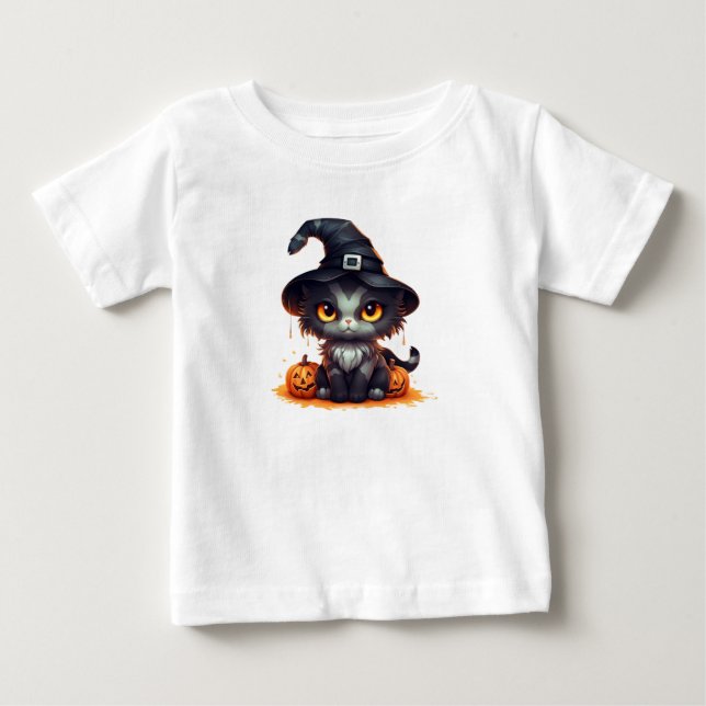 Niedlich Halloween Black Kitten Baby T-shirt (Vorderseite)