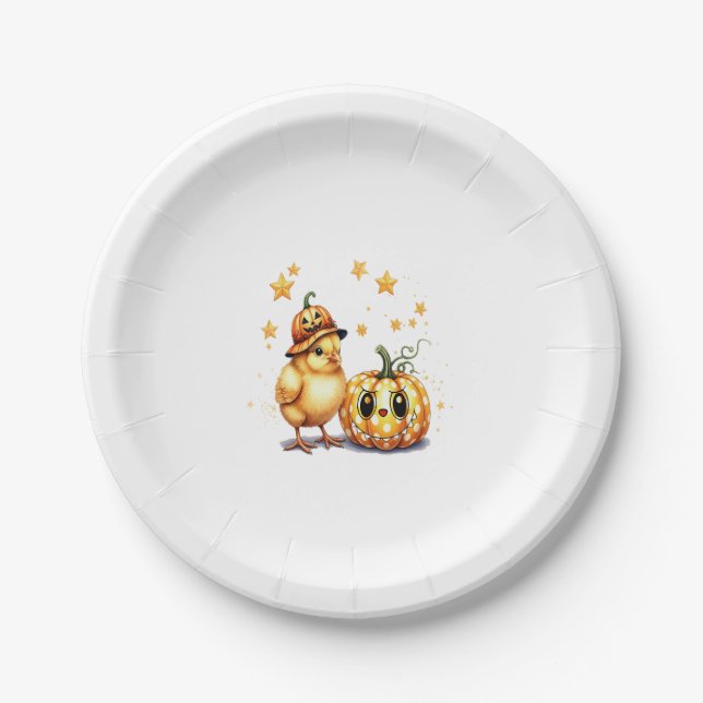 Niedlich Halloween Chick Pumpkin Pappteller (Vorderseite)