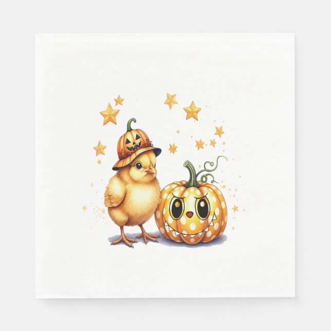 Niedlich Halloween Chick Pumpkin Serviette (Vorderseite)