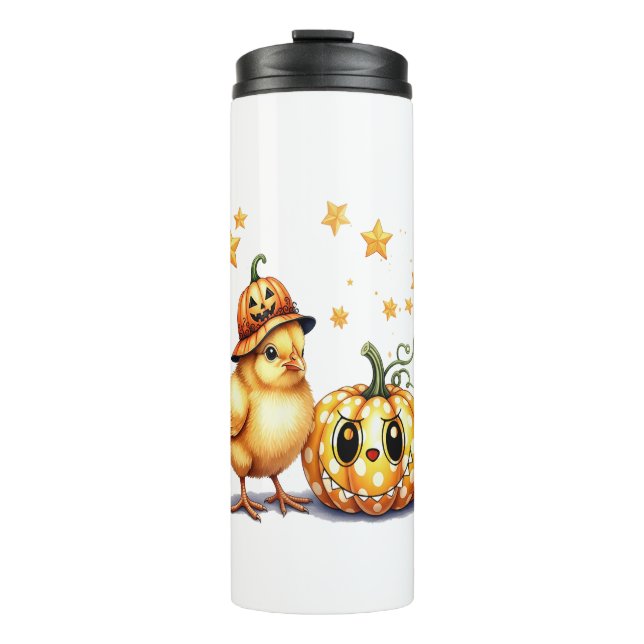 Niedlich Halloween Chick Pumpkin Thermosbecher (Vorderseite)