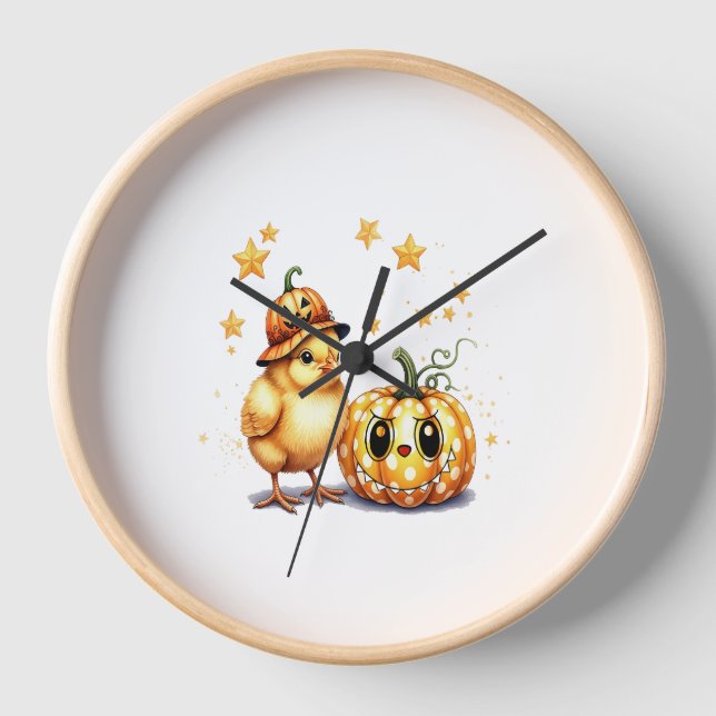 Niedlich Halloween Chick Pumpkin Uhr (Vorderseite)