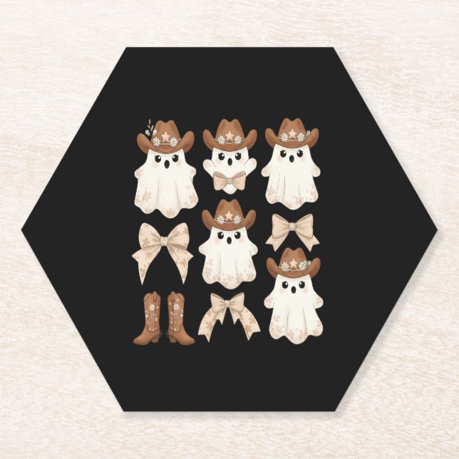 Niedlich Halloween Cowboy Ghost Untersetzer (Vorderseite)