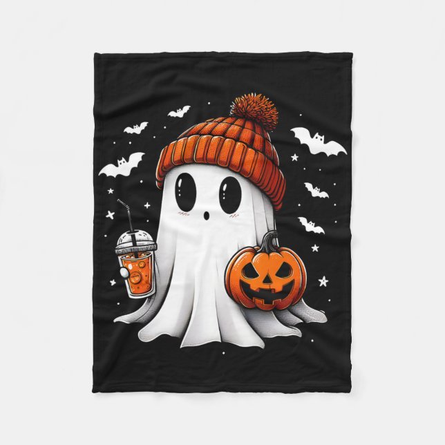 Niedlich Halloween Ghost Drink Pumpkin Fleecedecke (Vorderseite)