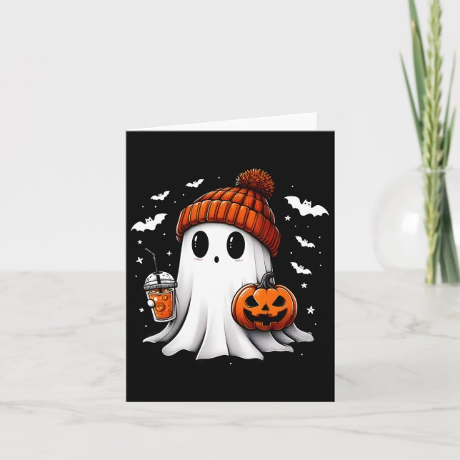 Niedlich Halloween Ghost Drink Pumpkin Karte (Vorderseite)
