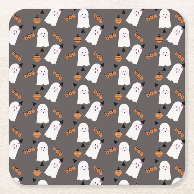 Niedlich Halloween Ghost Ghoul Orange Gray Confett Rechteckiger Pappuntersetzer (Vorderseite)