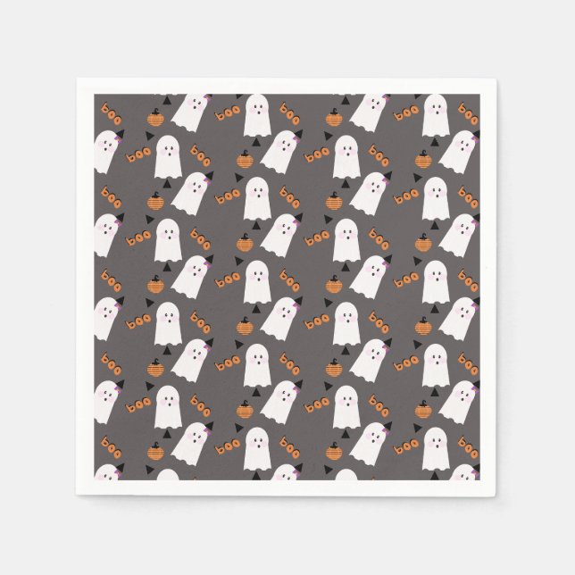Niedlich Halloween Ghost Ghoul Orange Gray Confett Serviette (Vorderseite)