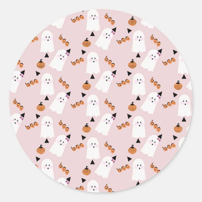 Niedlich Halloween Ghost Ghoul Orange Pink Confett Runder Aufkleber (Vorderseite)
