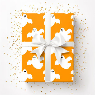 Niedlich Halloween Ghost Patter Orange Geschenkpapier
