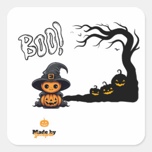 Niedlich Halloween Hexenkürbis Spooky Boo Spuk Quadratischer Aufkleber
