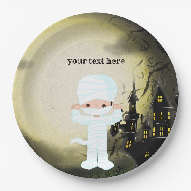 Niedlich Halloween-Party Mummy Pappteller (Vorderseite)