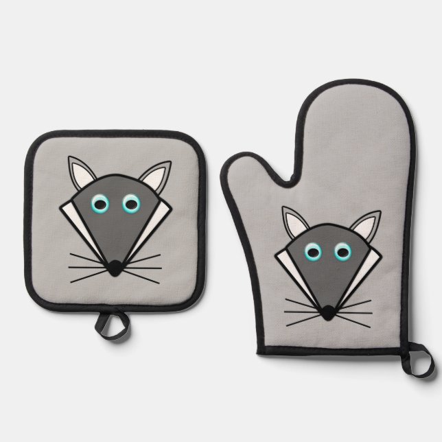 Niedlich Halloween Wolf Ofenhandschuh & Topflappen-Set (Vorderseite)