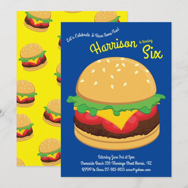 Niedlich Hamburger Kindergeburtstag Party Burger Einladung (Vorne/Hinten)