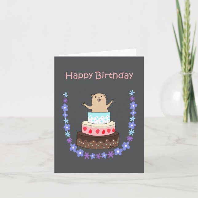 Niedlich Hamster Birthday Cake komisch Geburtstag Karte (Vorderseite)