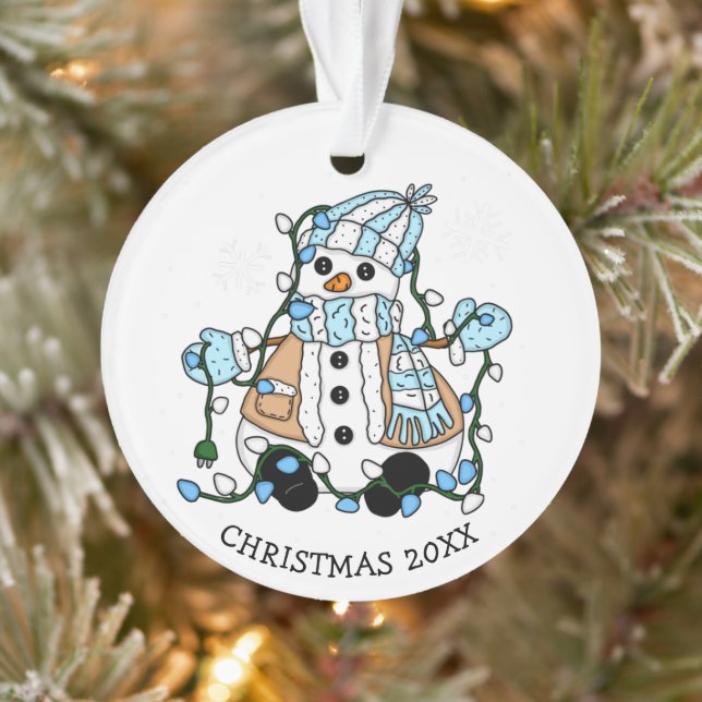 Niedlich Hand Drawn Blue Snowman Weihnachten Ornament (Baum)
