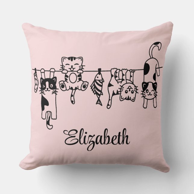 Niedlich Hanging Kittens Individuelle Name Kissen (Vorderseite)