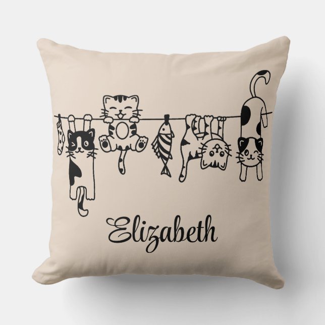 Niedlich Hanging Kittens Individuelle Name Kissen (Vorderseite)