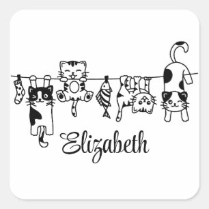 Niedlich Hanging Kittens Individuelle Name Quadratischer Aufkleber