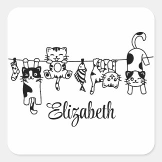 Niedlich Hanging Kittens Individuelle Name Quadratischer Aufkleber