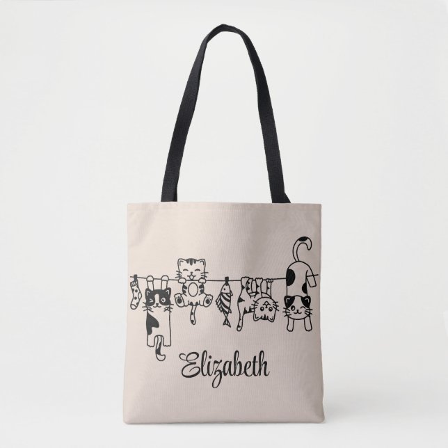 Niedlich Hanging Kittens Individuelle Name Tasche (Vorderseite)