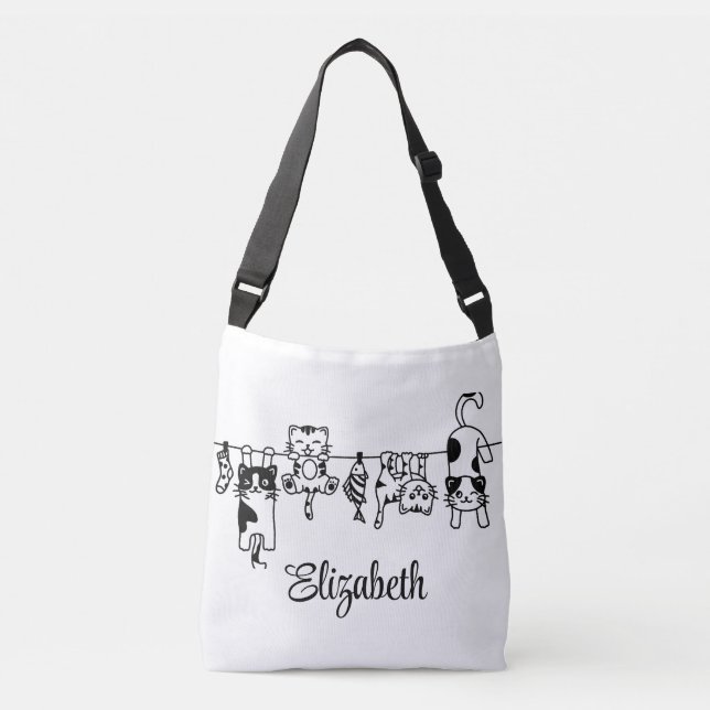Niedlich Hanging Kittens Individuelle Name Tragetaschen Mit Langen Trägern (Vorderseite)