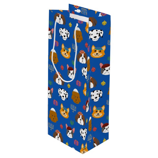 Niedlich Hannukah Dog Gemustert Geschenktüte Für Weinflaschen (Vorderseite Schrägansicht)