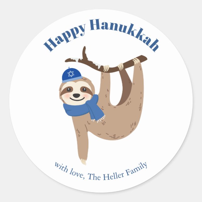 Niedlich Hanukkah Sloth Runder Aufkleber (Vorderseite)