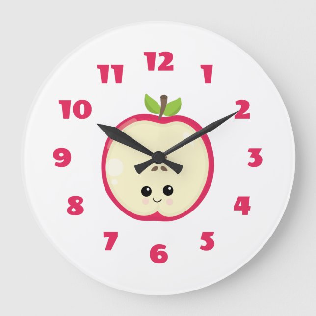 Niedlich Happy Apple Große Wanduhr (Vorderseite)