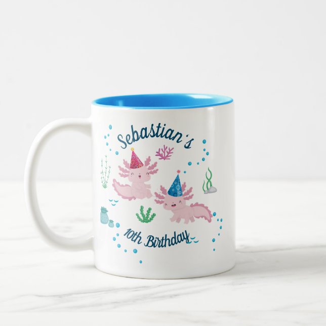 Niedlich Happy Axolotl Birthday Boy Tasse (Links)
