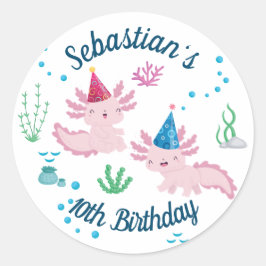 Niedlich Happy Axolotl White Geburtstagsparty Runder Aufkleber