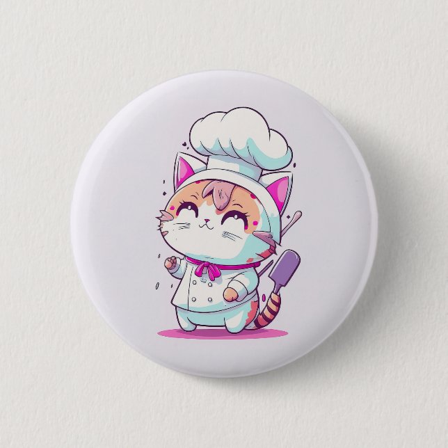 Niedlich Happy Baker Konditorei Koch Cat Kitten | Button (Vorderseite)